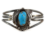 D. Buck - Navajo - Turquoise and Silver Bracelet with Feather Design c. 1960s, size 6.25