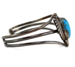 D. Buck - Navajo - Turquoise and Silver Bracelet with Feather Design c. 1960s, size 6.25
