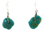 Southwest-Style Turquoise Nugget French Hook Earrings c. 1960s, 1.625" x 0.625"