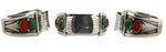 Joseph H. Quintana (1915-1991) - Cochiti - Turquoise, Coral, and Sterling Silver Watch Band with Arrow Design c. 1950s, size 7.5