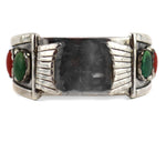 Joseph H. Quintana (1915-1991) - Cochiti - Turquoise, Coral, and Sterling Silver Watch Band with Arrow Design c. 1950s, size 7.5