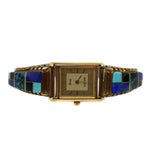 Navajo - Contemporary Multi-Stone Channel Inlay, 12K Gold-Fill, and Sterling Silver Watch Band, size 6.5
