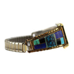Navajo - Contemporary Multi-Stone Channel Inlay, 12K Gold-Fill, and Sterling Silver Watch Band, size 6.5
