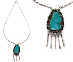 Navajo - Turquoise and Silver Necklace with Dangle Design c. 1970-80s, 17" length