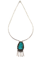 Navajo - Turquoise and Silver Necklace with Dangle Design c. 1970-80s, 17" length