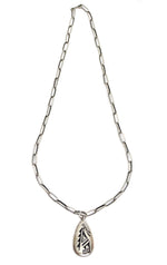 Hopi - Silver Overlay Double-Sided Pendant with Butterfly and Corn Design and Handmade Chain c. 1960s, 25" length