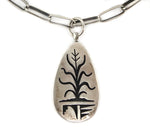 Hopi - Silver Overlay Double-Sided Pendant with Butterfly and Corn Design and Handmade Chain c. 1960s, 25" length