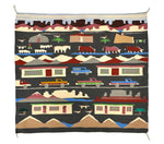 Navajo Pictorial Rug with Houses, Animals, and Cars c. 1980s, 40.25" x 45.25"