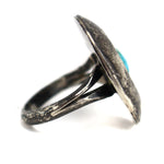 Navajo - Turquoise and Silver Squash Blossom Necklace, Bracelet, and Ring Set with Shadowbox Design c. 1930-40s