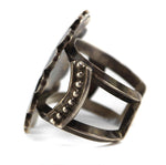 Zuni - Multi-Stone Channel Inlay and Silver Bracelet with Sunface Kachina Design c. 1950s, size 7