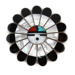 Zuni - Multi-Stone Channel Inlay and Silver Sunface Kachina Pin/Pendant c. 1950-60s, 2.625" diameter