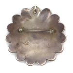 Zuni - Multi-Stone Channel Inlay and Silver Sunface Kachina Pin/Pendant c. 1950-60s, 2.625" diameter