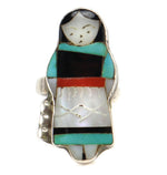 Theresa Waseta - Zuni - Multi-Stone Inlay and Silver Ring with Maiden Design c. 1960s, size 3.25