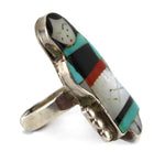 Theresa Waseta - Zuni - Multi-Stone Inlay and Silver Ring with Maiden Design c. 1960s, size 3.25