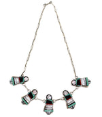 Theresa Waseta - Zuni - Multi-Stone Inlay and Silver Link Necklace with Maiden Design c. 1960s, 23.5" length