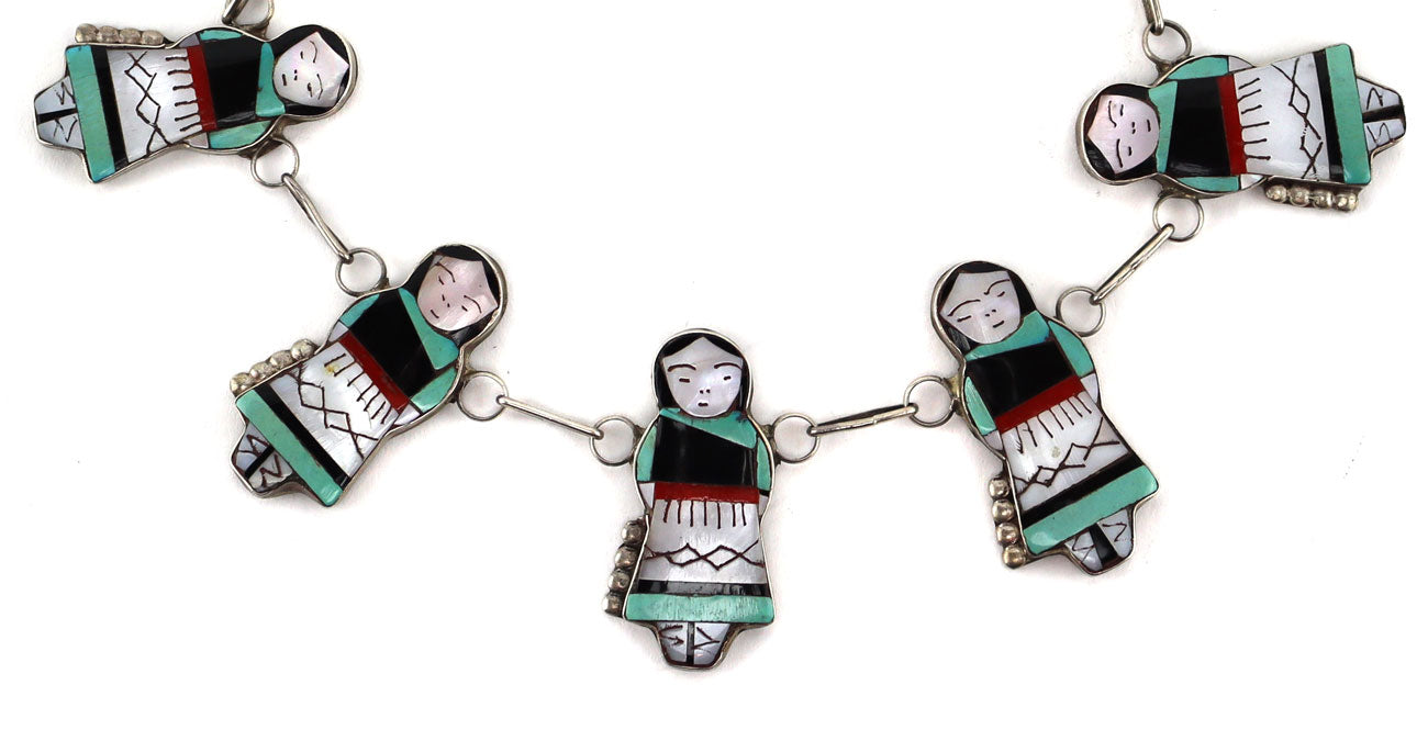 Theresa Waseta - Zuni - Multi-Stone Inlay and Silver Link Necklace wit