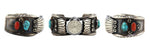Navajo - Turquoise, Coral, and Silver Watchband with Stamped Design c. 1960s, size 6.75