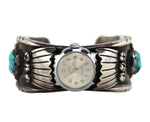 Navajo - Turquoise, Coral, and Silver Watchband with Stamped Design c. 1960s, size 6.75