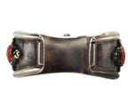 Navajo - Turquoise, Coral, and Silver Watchband with Stamped Design c. 1960s, size 6.75