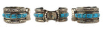 Gilbert Ortega Enterprises - Navajo - Morenci Turquoise Channel Inlay and Silver Watchband with Stamped Design c. 1960s, size 6.5