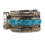 Gilbert Ortega Enterprises - Navajo - Morenci Turquoise Channel Inlay and Silver Watchband with Stamped Design c. 1960s, size 6.5