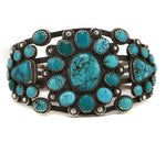 Navajo - Turquoise Cluster and Silver Bracelet with Stamped Design c. 1950s, size 6.75