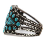 Navajo - Turquoise Cluster and Silver Bracelet with Stamped Design c. 1950s, size 6.75