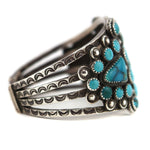 Navajo - Turquoise Cluster and Silver Bracelet with Stamped Design c. 1950s, size 6.75