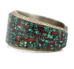 Alvin Yellowhorse (b. 1968) - Navajo - Multi-Stone Mosaic Micro-Inlay and Sterling Silver Bracelet with Celestial Design c. 2000s, size 6.5