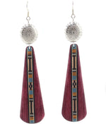 Ryan Gashweseoma - Hopi - Contemporary Wood Mosaic Inlay and Sterling Silver French Hook Earrings, 4.25" x 0.875"