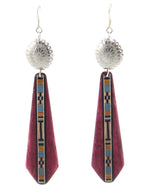 Ryan Gashweseoma - Hopi - Contemporary Wood Mosaic Inlay and Sterling Silver French Hook Earrings, 4.125" x 0.75"