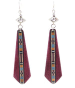 Ryan Gashweseoma - Hopi - Contemporary Wood Mosaic Inlay and Sterling Silver French Hook Earrings, 4" x 0.875"
