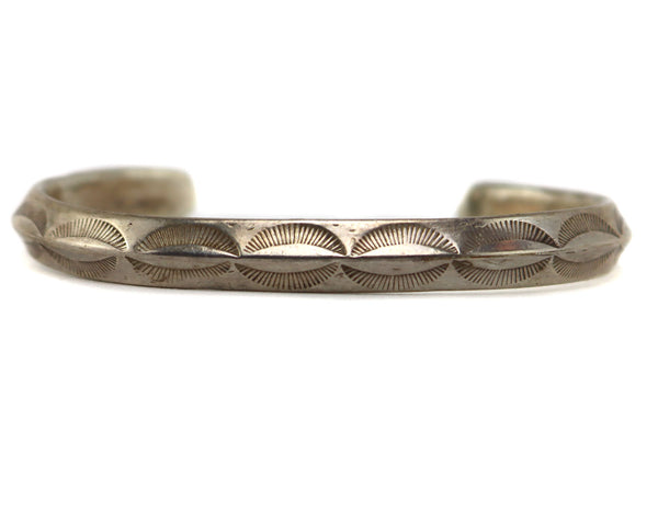 Navajo - Silver Bracelet with Stamped Design c. 1940s, size 6.5