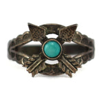 Navajo - Turquoise and Sterling Silver Ring with Arrows and Stamped Design c. 1940-50s, size 6.75