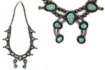 Navajo - Turquoise and Silver Squash Blossom Necklace c. 1940-50s, 27" length