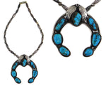 Navajo - Turquoise and Silver Beaded Necklace with Naja Pendant c. 1960s, 3" x 2.75" pendant