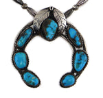 Navajo - Turquoise and Silver Beaded Necklace with Naja Pendant c. 1960s, 3" x 2.75" pendant