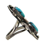 Navajo - Turquoise, Coral, and Silver Ring with Floral Design c. 1960s, size 5