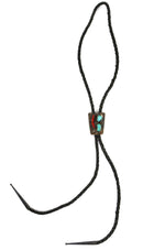 Navajo - Turquoise, Coral, Silver, and Leather Bolo Tie c. 1950s, 1.5" x 1.25" bolo
