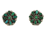 Zuni - Turquoise Petit Point Cluster and Silver Flower Post Earrings c. 1950s, 0.75" diameter