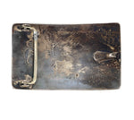 Roy Tawahongva & Hopi Crafts - Silver Overlay Belt Buckle with Ant, Storm, and Corn Pictorials c. 1970s, 2" x 3.25"