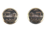 Jefferson Brown - Navajo - Sterling Silver Overlay Post Earrings with Storyteller Design c. 1960-70s, 1.25" diameter