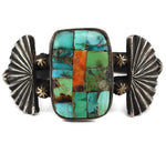 Jock Favour (b. 1947) - Anglo - Turquoise and Spiny Oyster Mosaic Inlay Coin Silver Bracelet c. 1990s, size 7.25