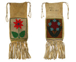 Yakima Wash Leather Double-Sided Beaded Bag with Flower Pictorial c. 1928, 14.75" x 4.75"