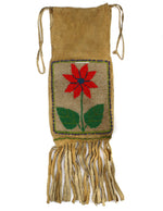Yakima Wash Leather Double-Sided Beaded Bag with Flower Pictorial c. 1928, 14.75" x 4.75"