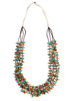 Santo Domingo (Kewa) - 4-Strand Turquoise, Spiny Oyster, and Pen Shell Heishi Necklace c. 1960s, 34" length