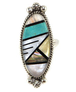 Zuni - Turquoise and Mother of Pearl Inlay and Silver Ring c. 1950s, size 10.5