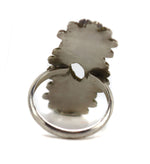 Dishta Family - Zuni - Turquoise Channel Inlay and Silver Ring with Flower Design c. 1950s, size 8