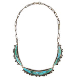 Zuni - Turquoise and Silver Channel Inlay Necklace c. 1940s, 17" length