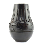 Mida Tafoya (1931-2024) - Santa Clara Black Vase with Carved Avanyu and Feather Design c. 1980s, 10.75" x 6"